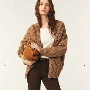 BA&SH Leala Mustard Frekled Oversized Alpaca & Wool Blend Cardigan